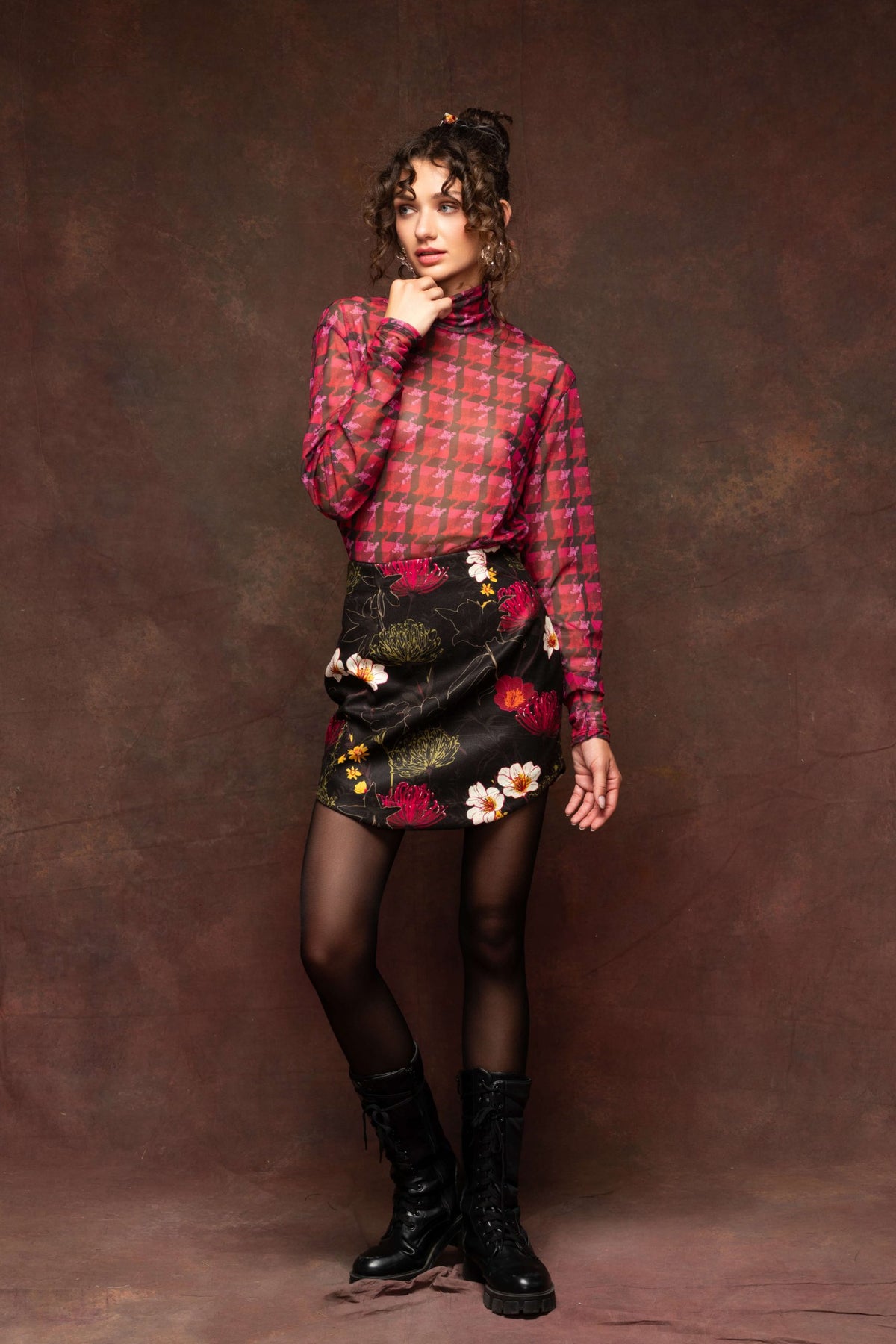 Fuchsia Floral Mini Skirt