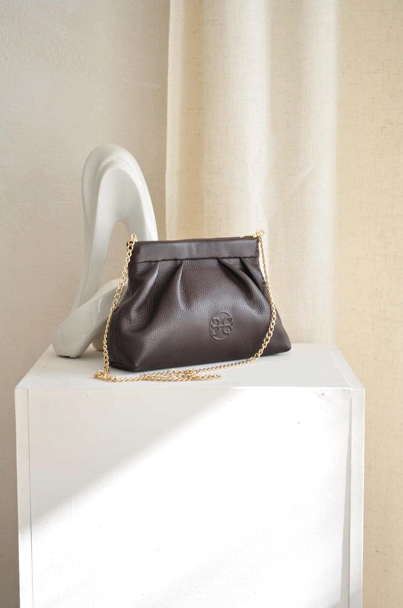 Kiss Mini Leather Pouch - Dark Brown