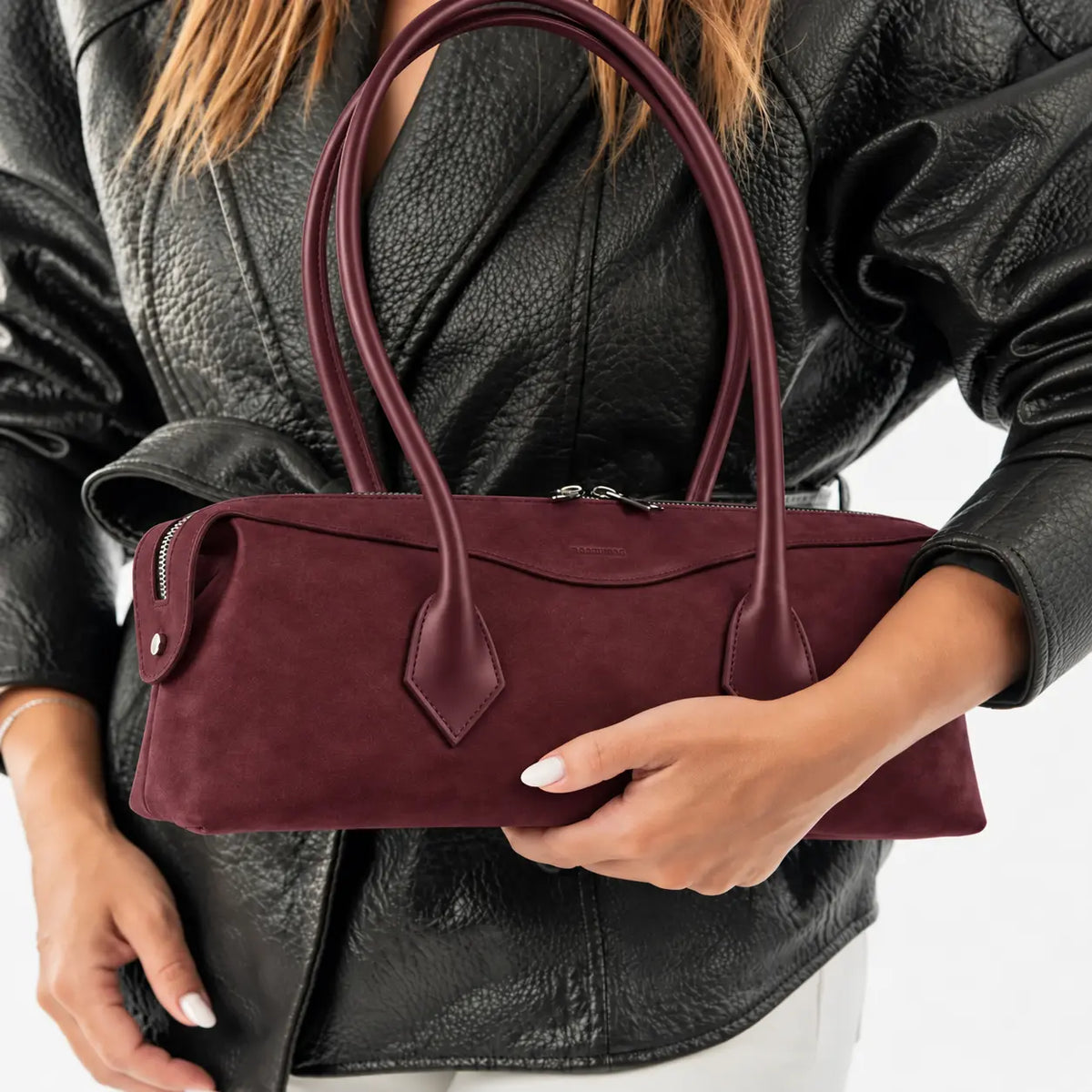 Lydia Leather Bag - Burgundy Suede