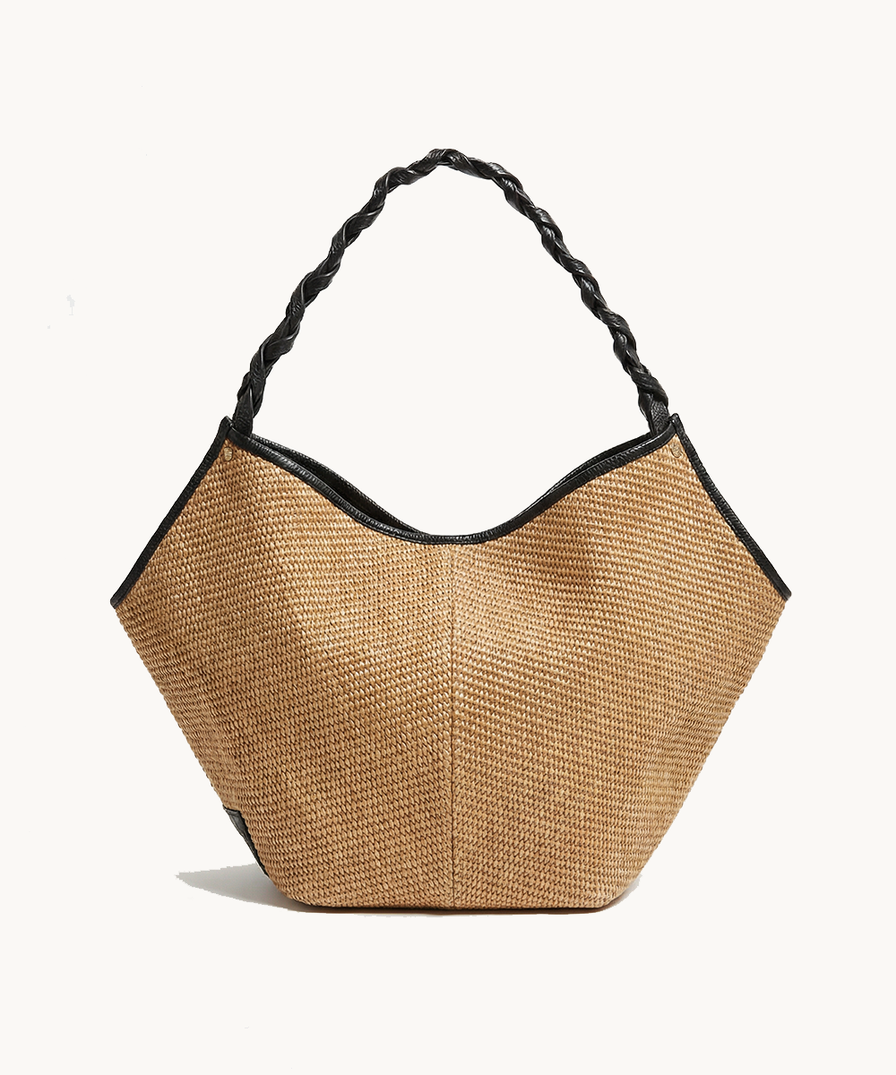 Helena Mini Raffia Bag - Black Leather
