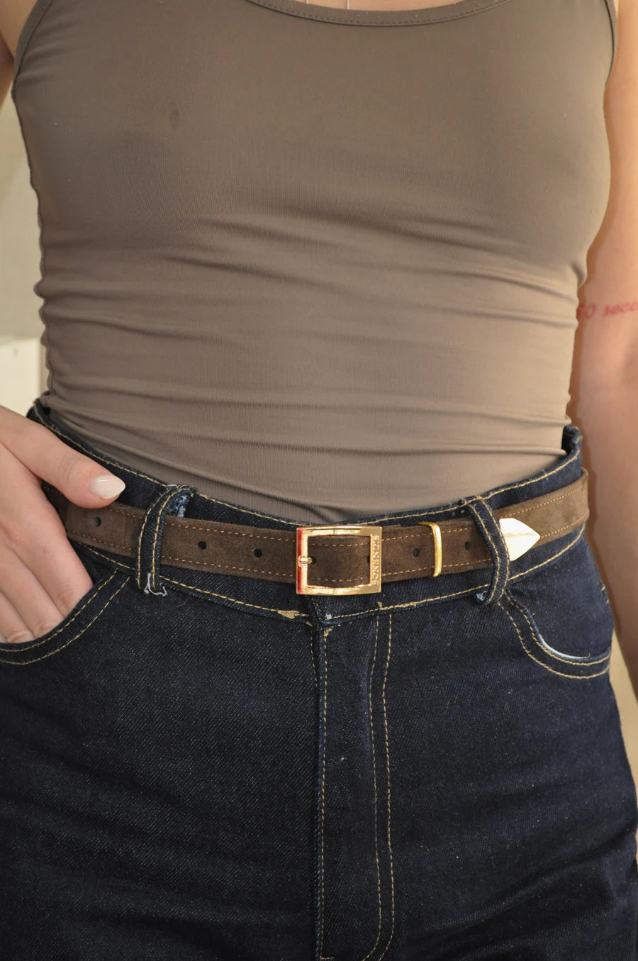 Bonendis Leather Belt - Chocolate Suede