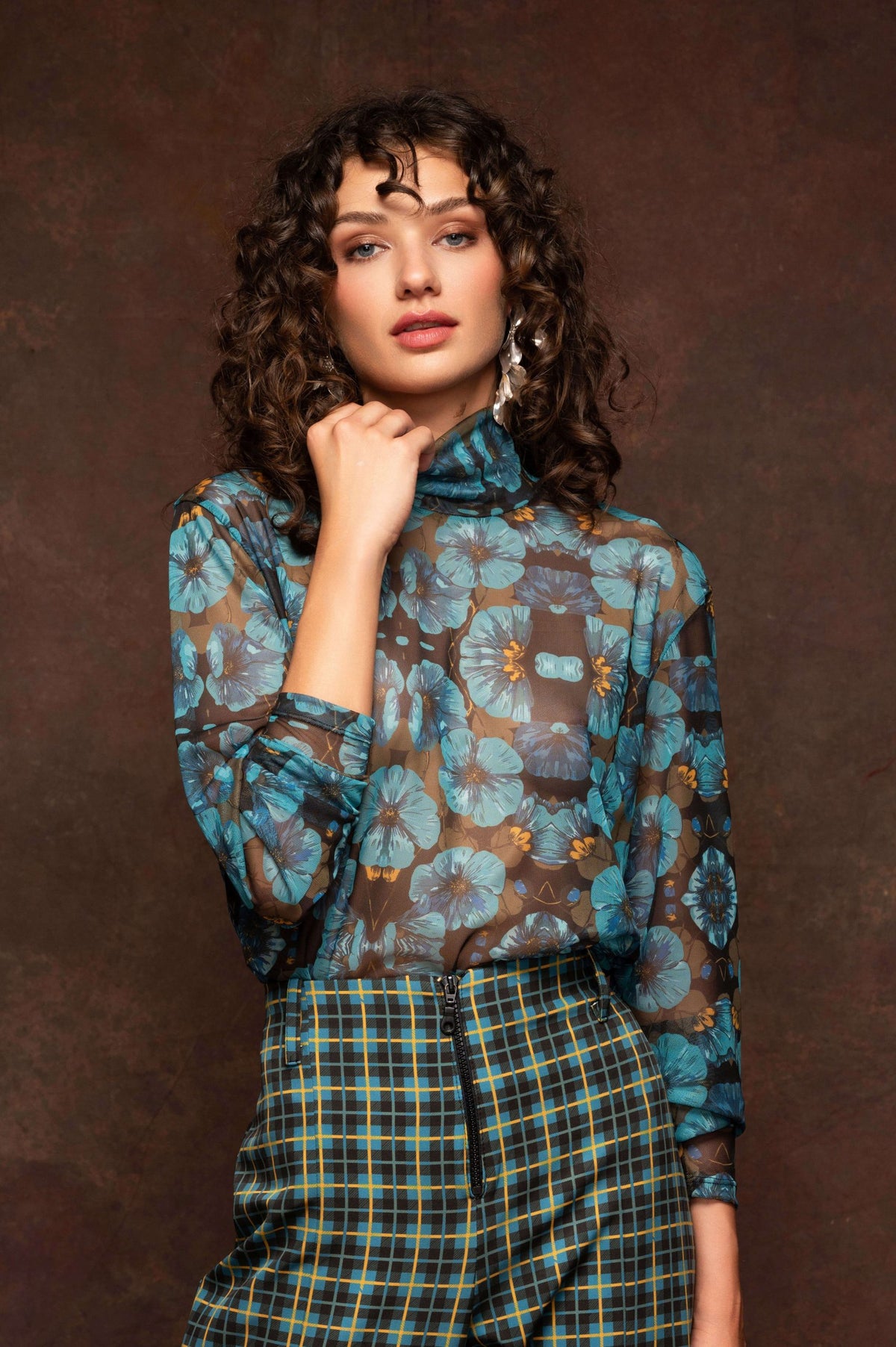 Petrol Floral Mesh Top