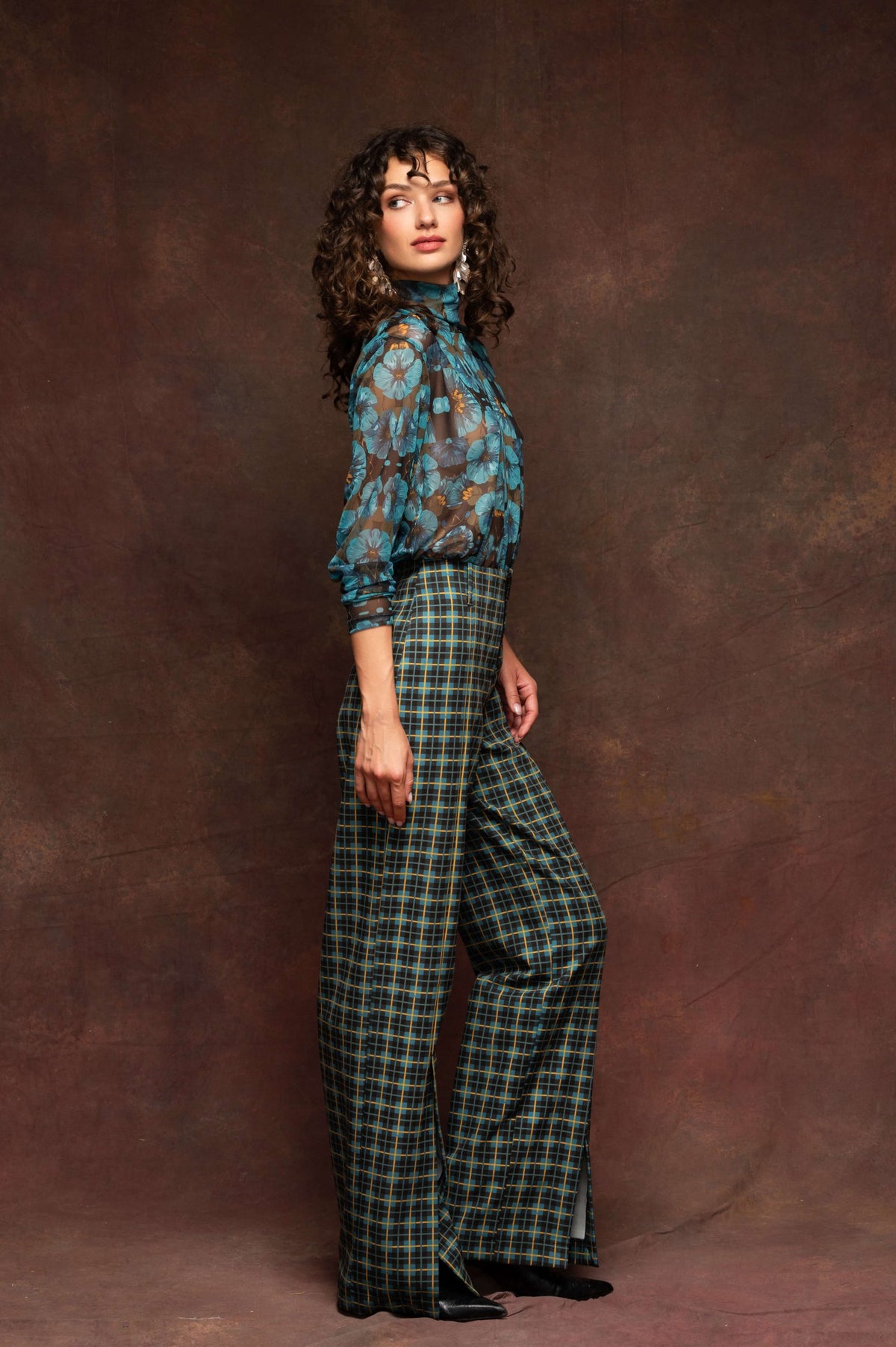 Petrol Floral Mesh Top