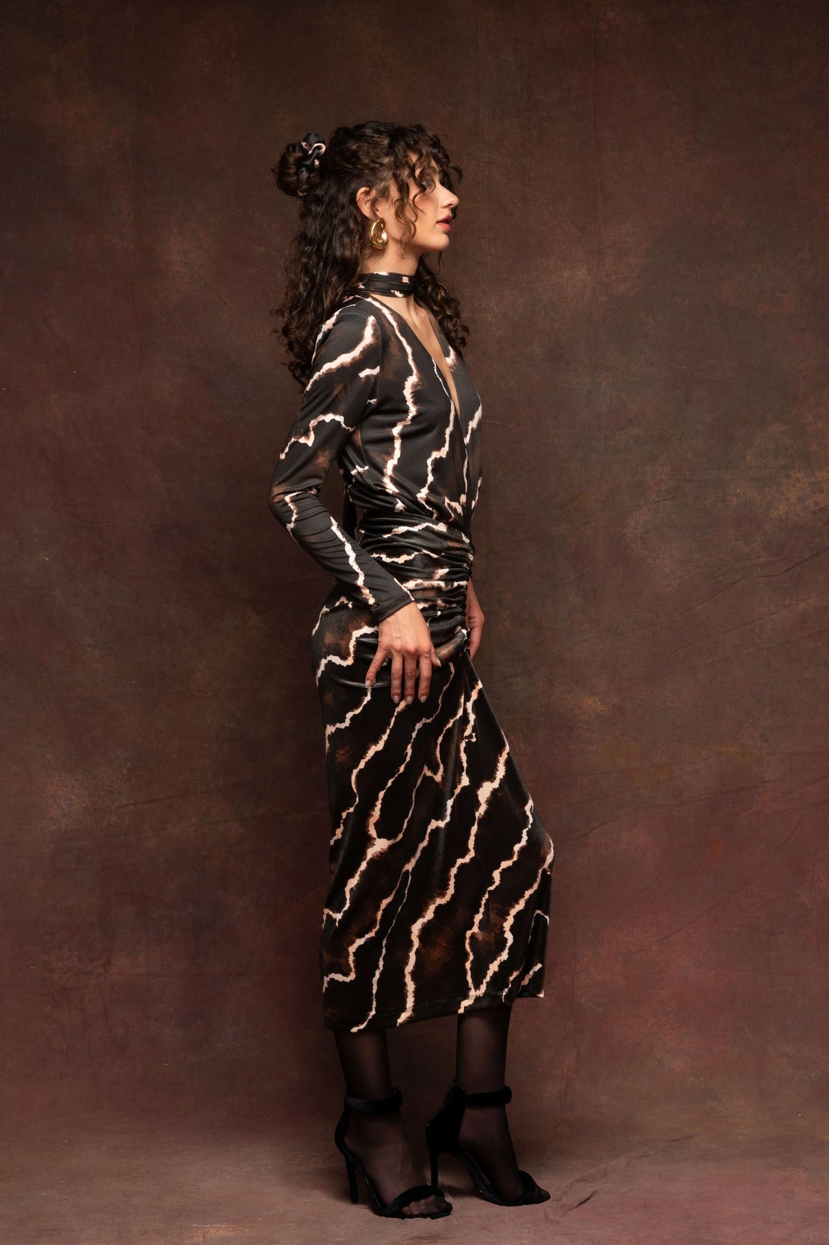 Brown Marble Velvet Skirt
