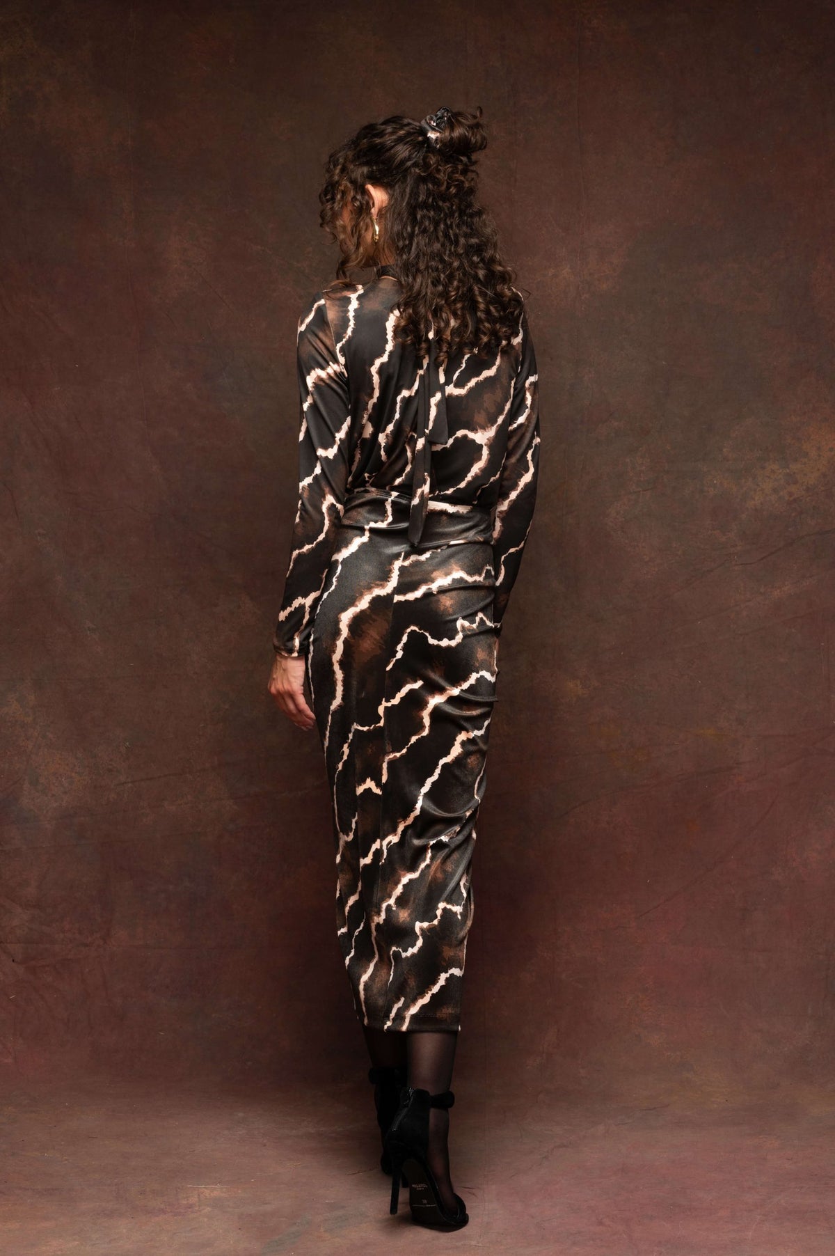 Brown Marble Velvet Skirt