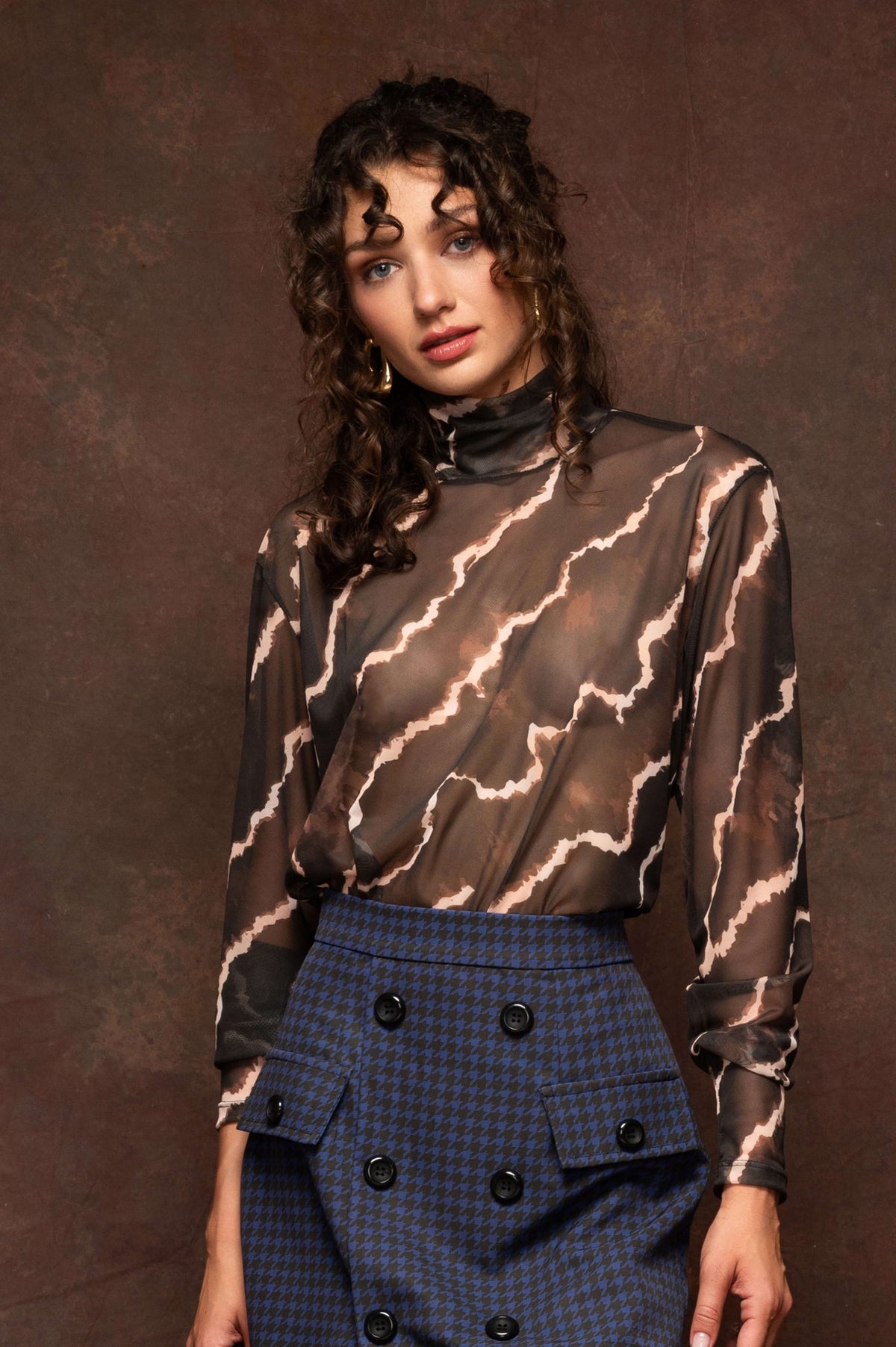 Brown Marble Mesh Top