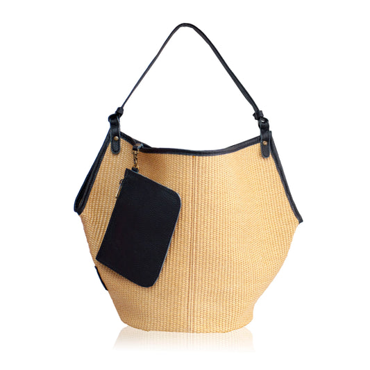 Helena Raffia Shoulder Bag - Black