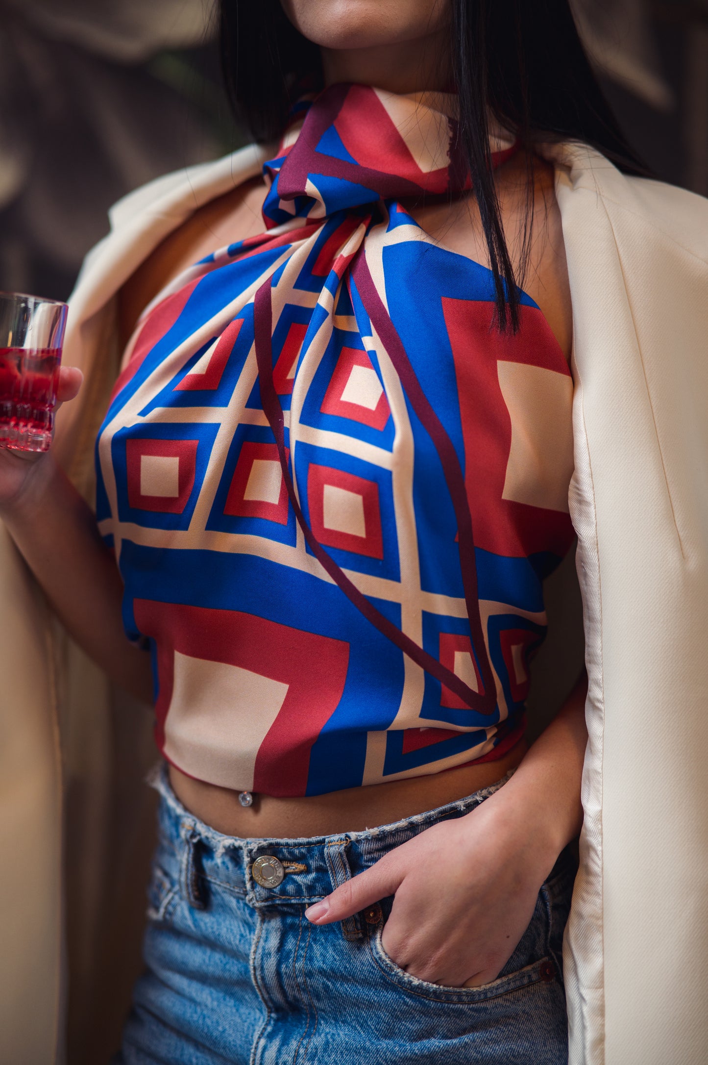 Cubes Satin Silk Scarf