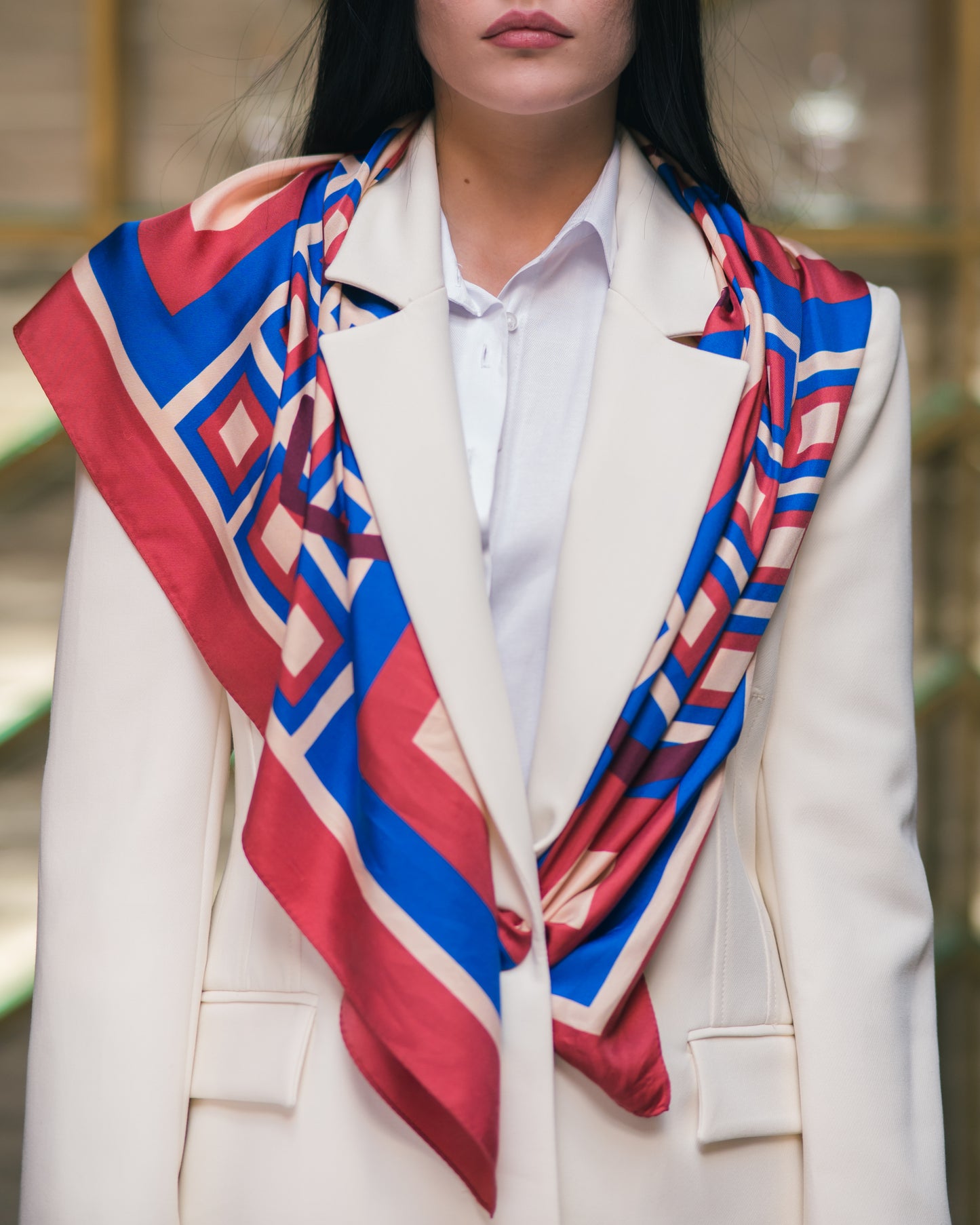 Cubes Satin Silk Scarf