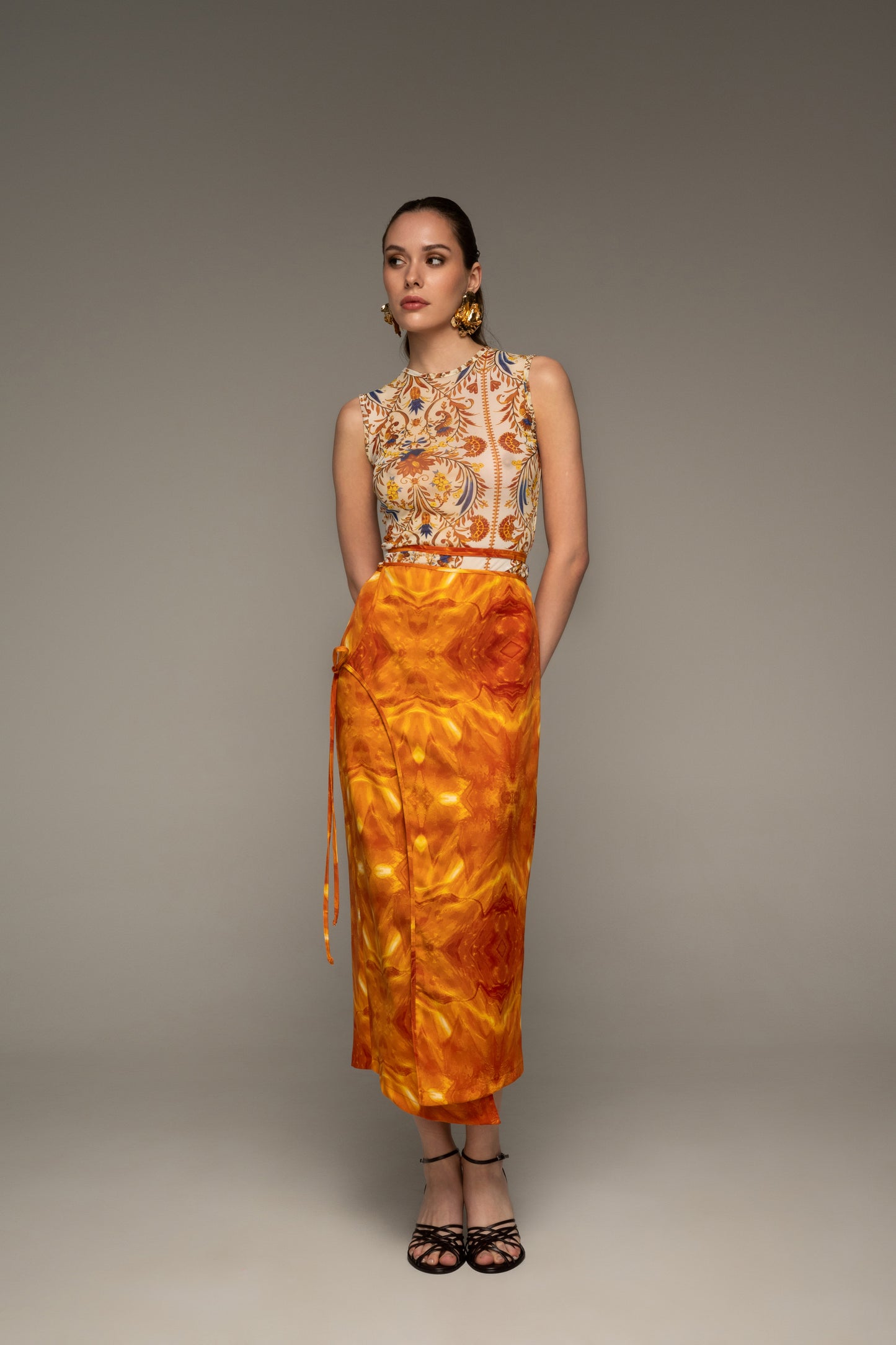 Waves Self-tie Wrap Skirt