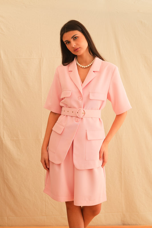 Baby Pink Safari Blazer with belt