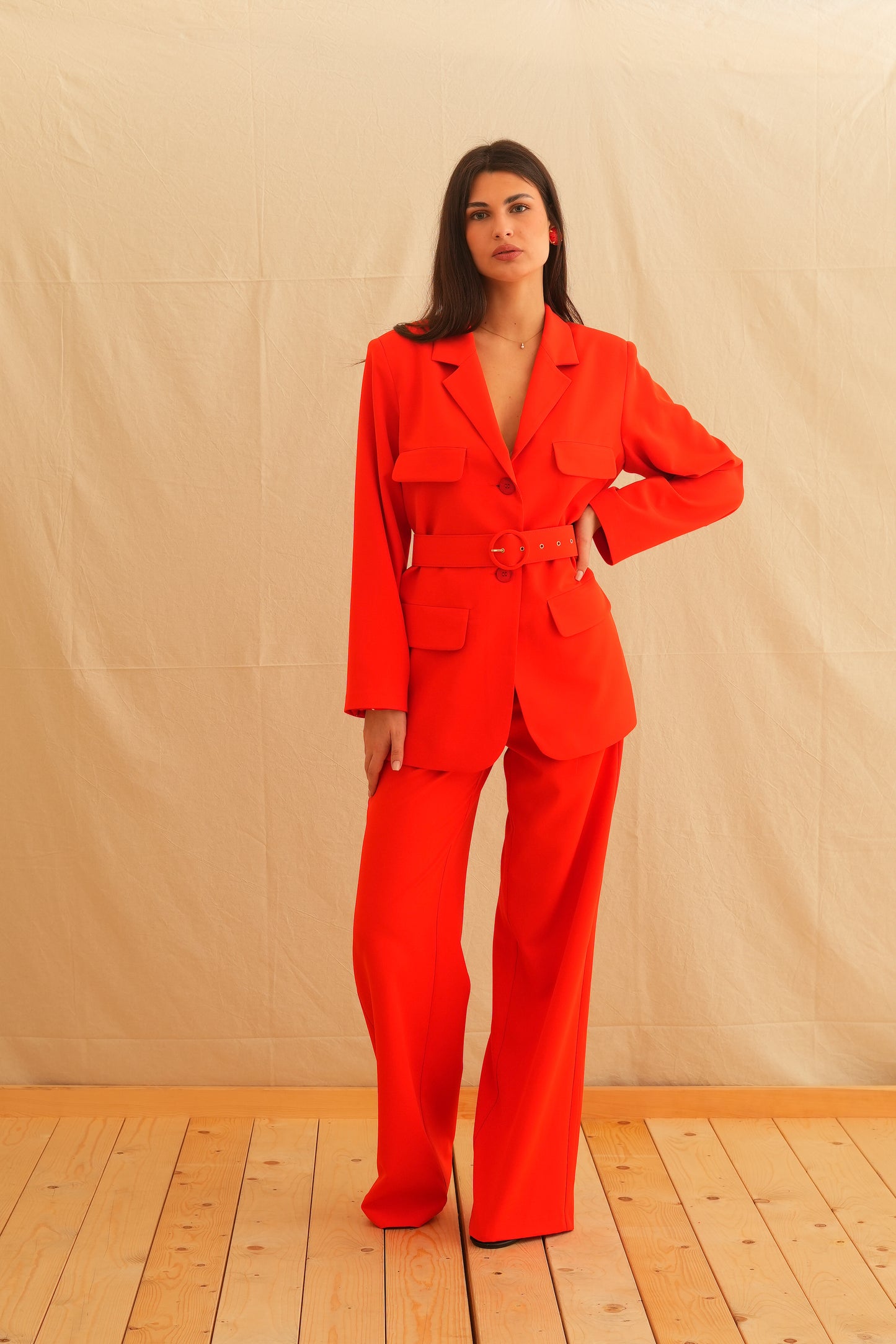 Red Aria Safari Blazer with belt