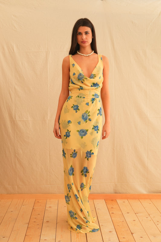 Daphne Vintage Draped Maxi Dress