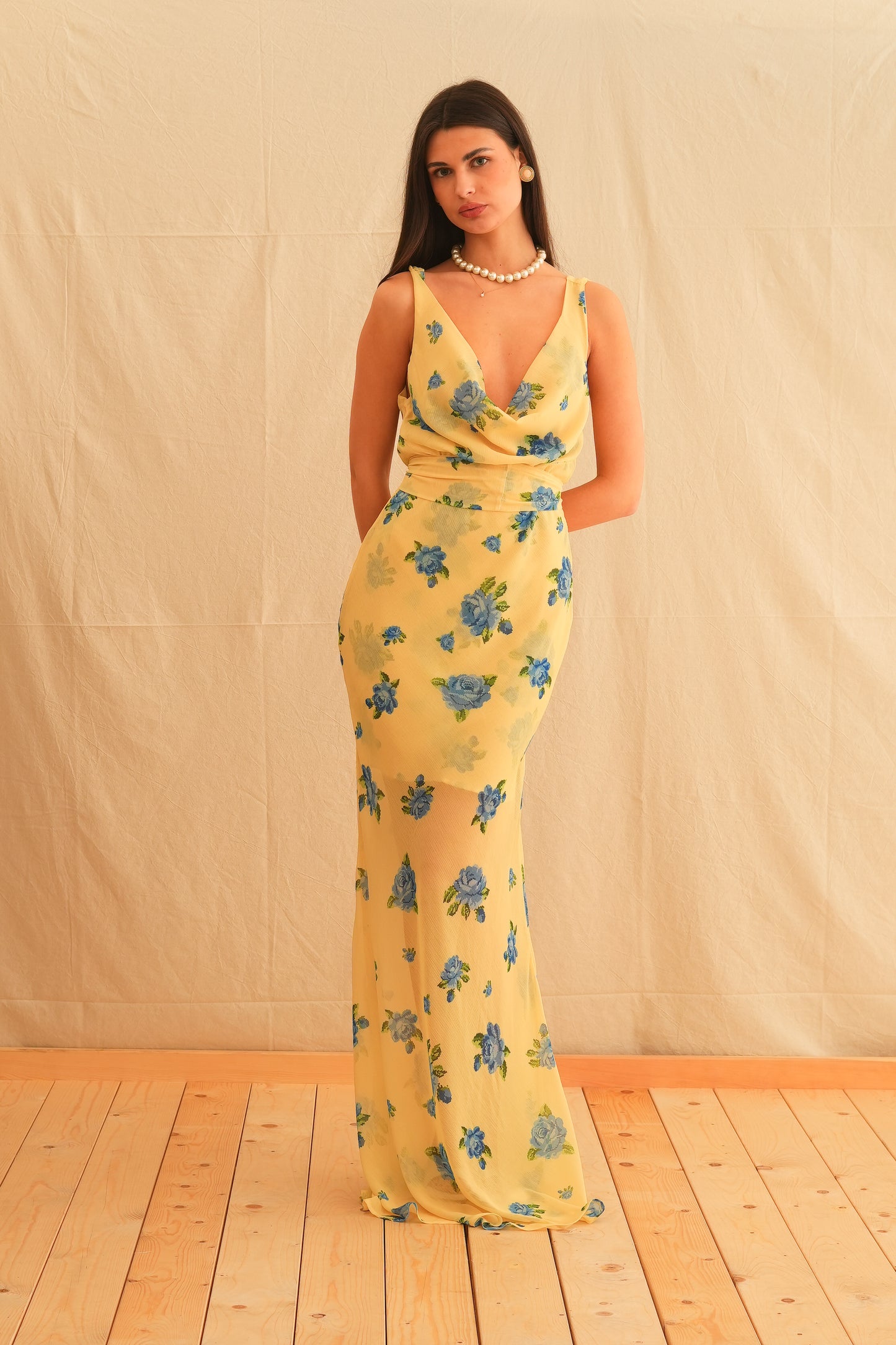 Daphne Vintage Draped Maxi Dress