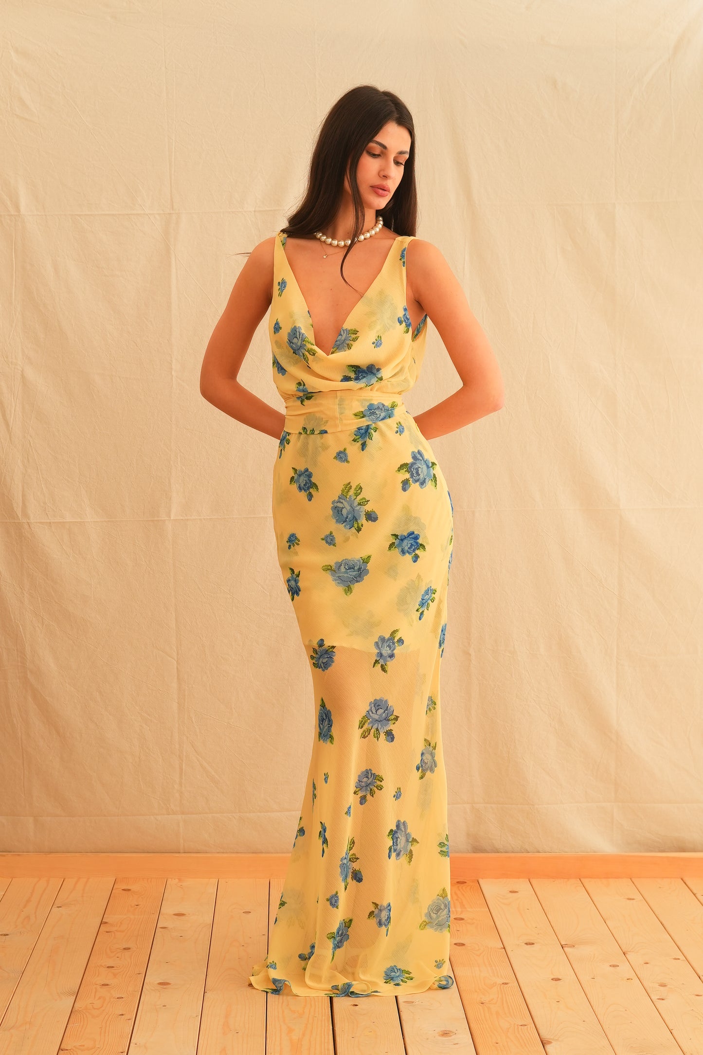 Daphne Vintage Draped Maxi Dress