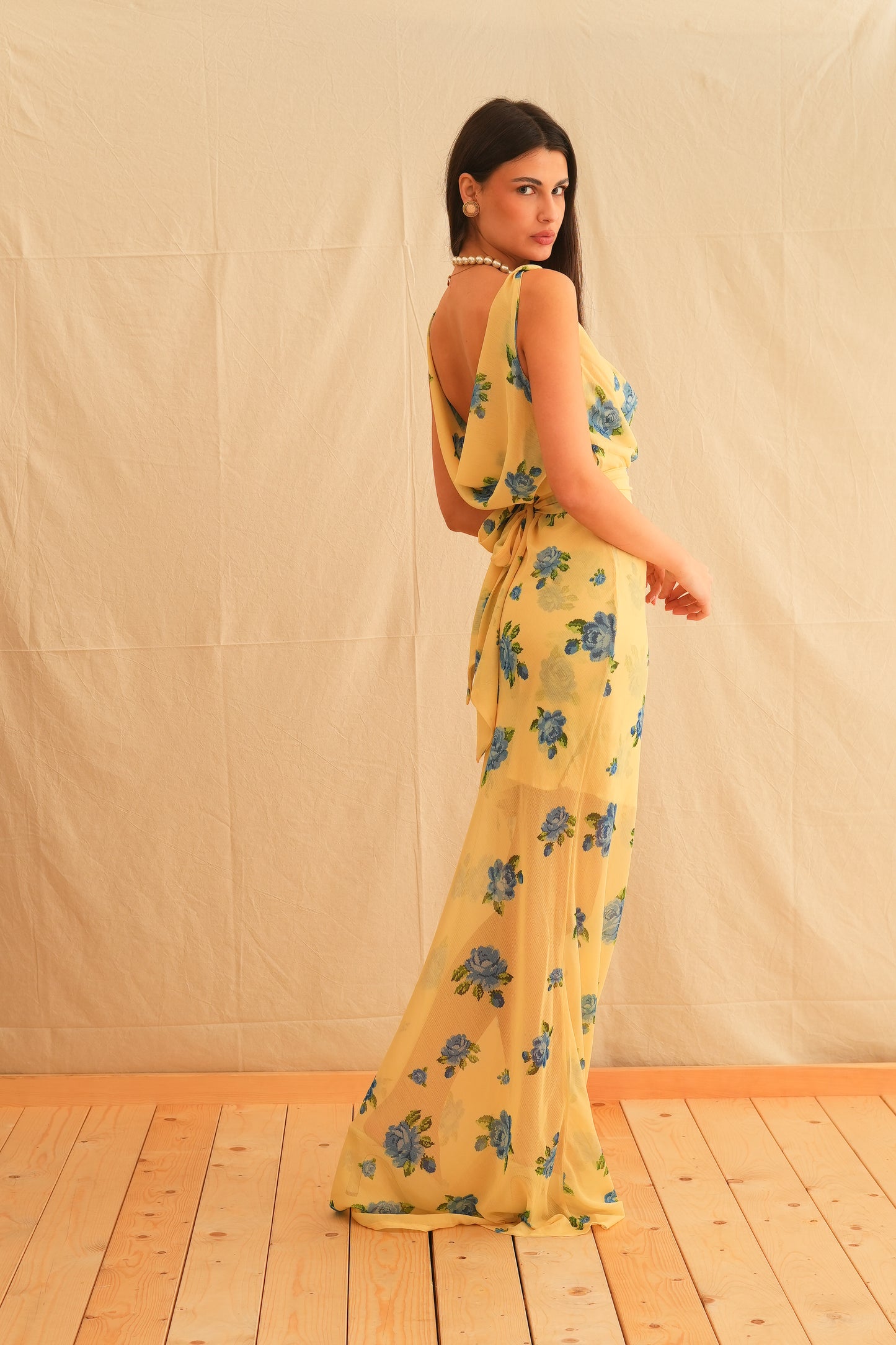 Daphne Vintage Draped Maxi Dress