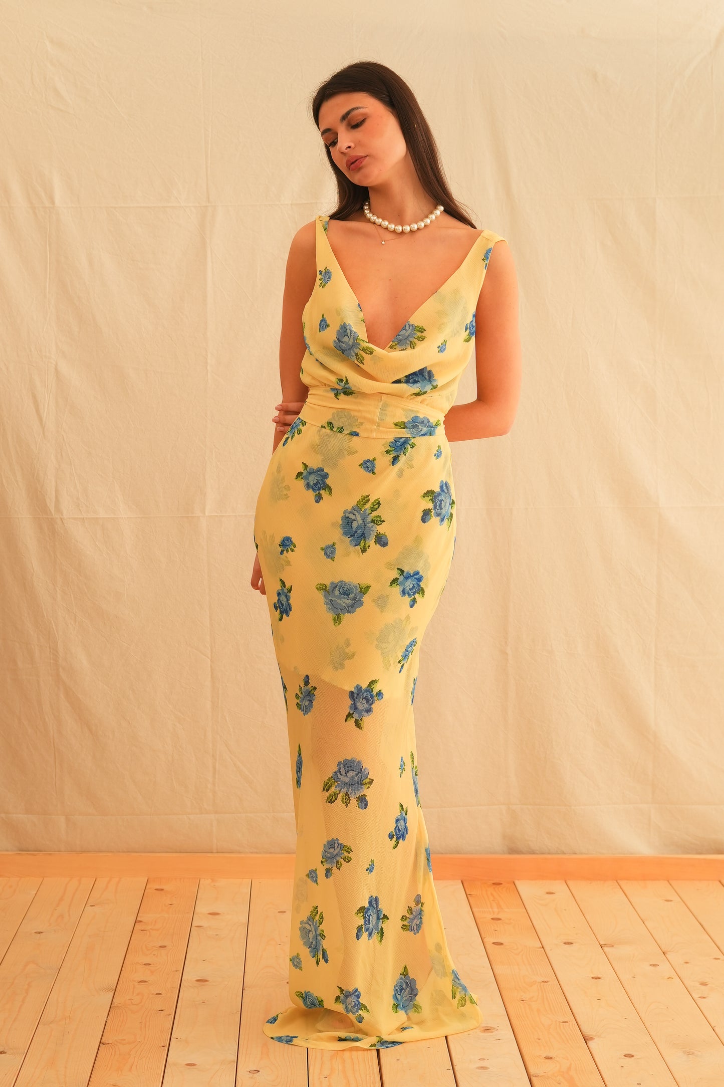 Daphne Vintage Draped Maxi Dress