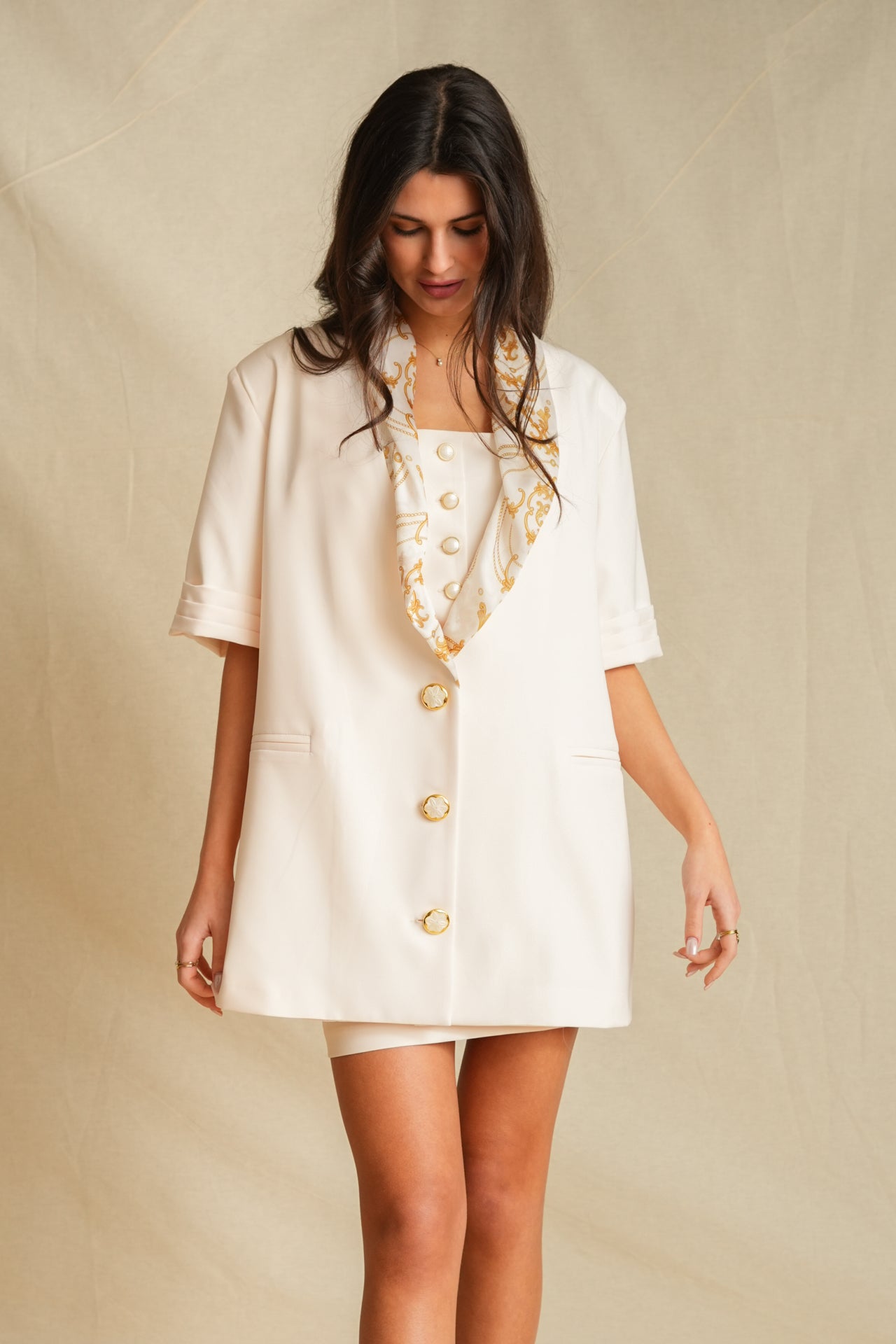 Antique White Short Sleeve Blazer