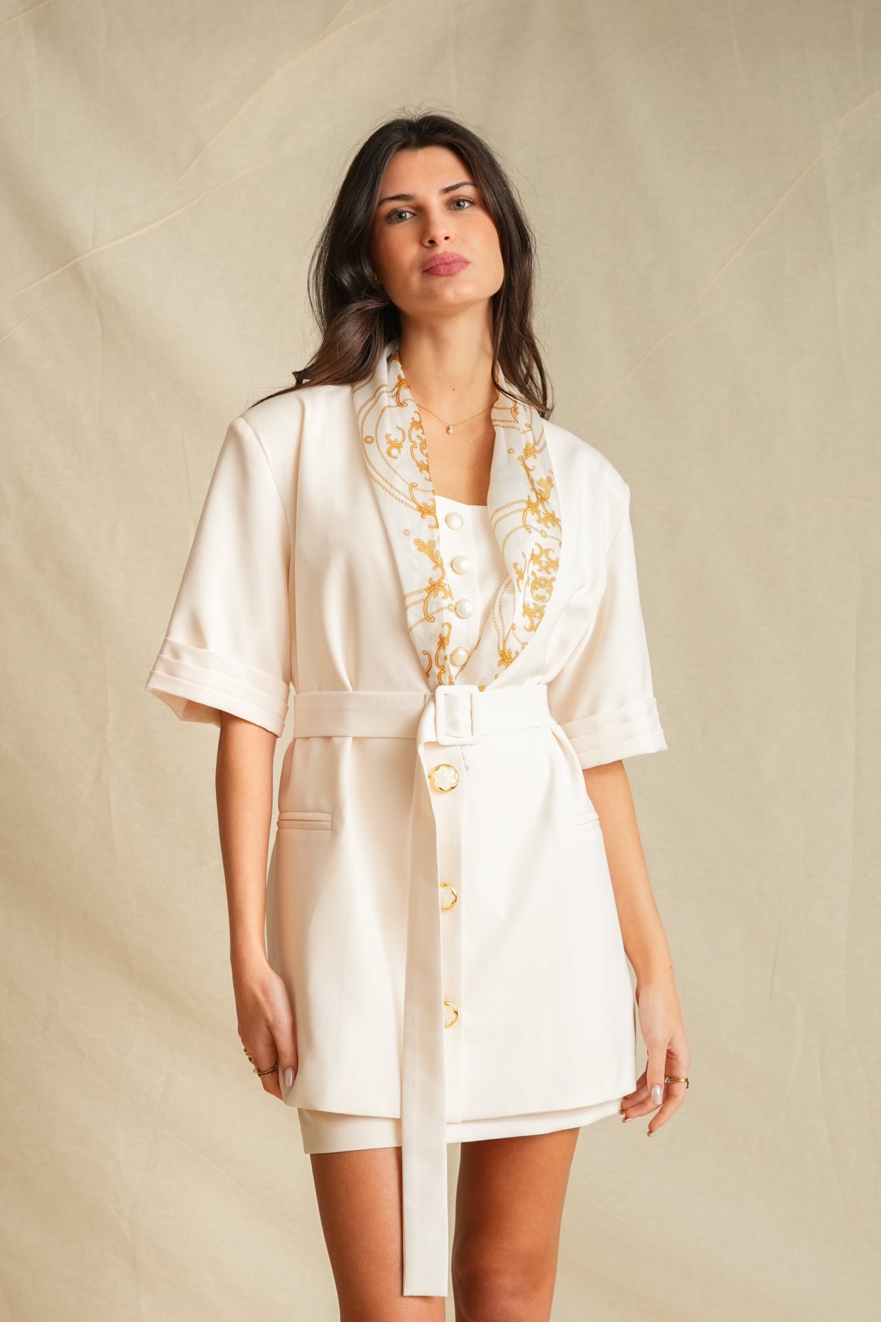 Antique White Short Sleeve Blazer