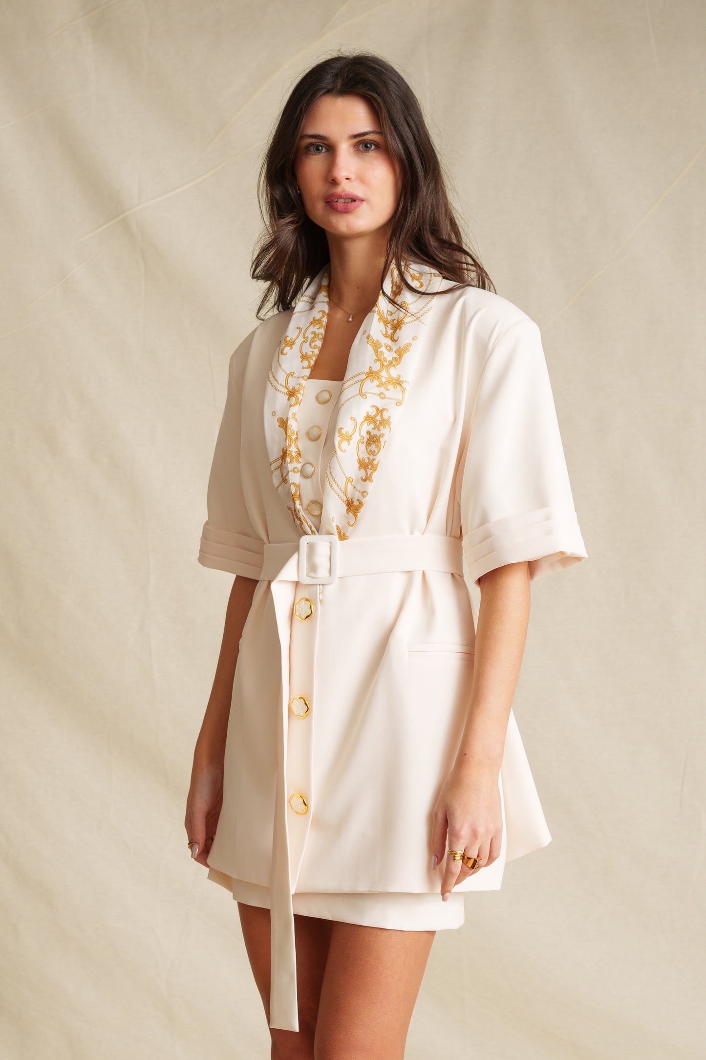 Antique White Short Sleeve Blazer