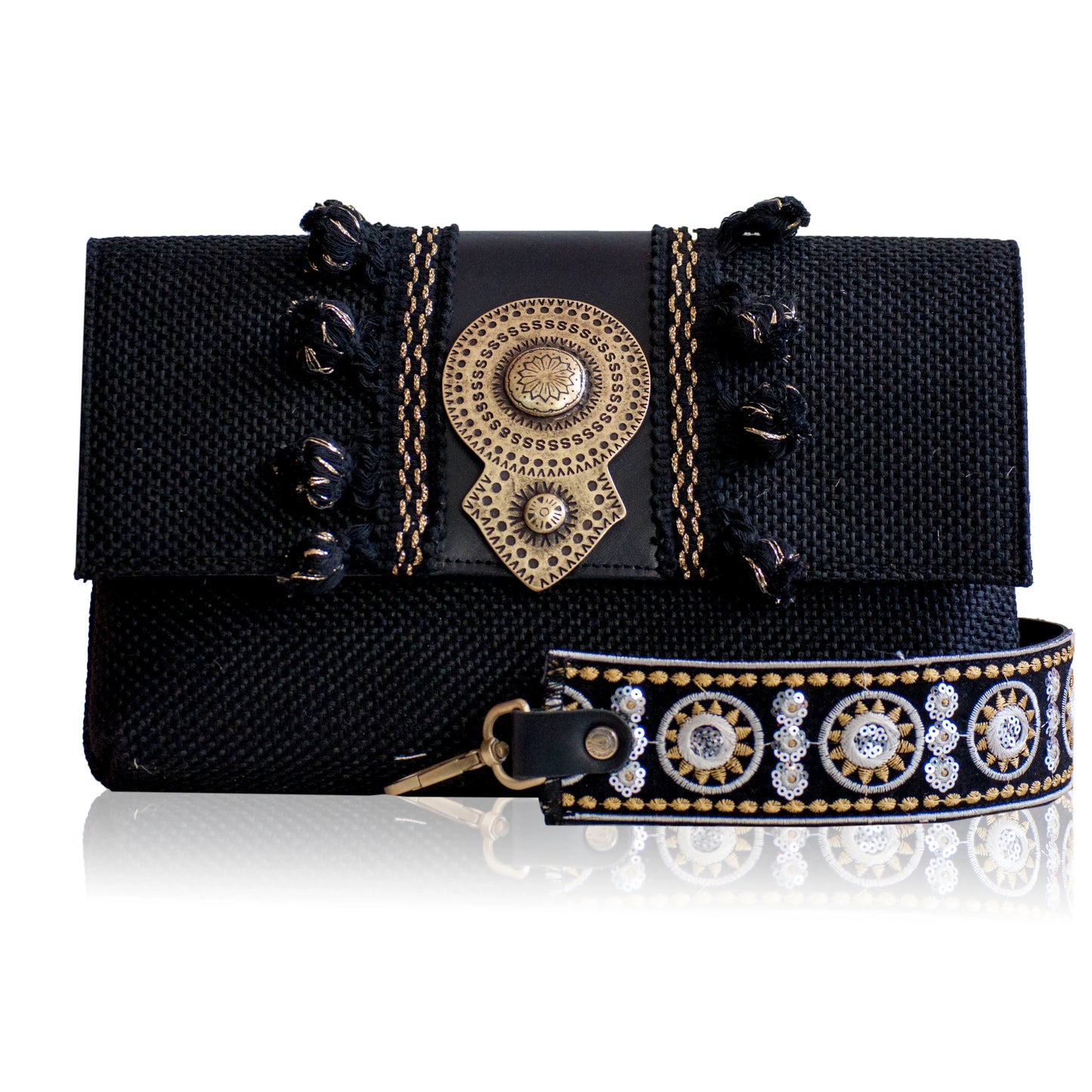 Aurora Raffia Shoulder Bag - Black